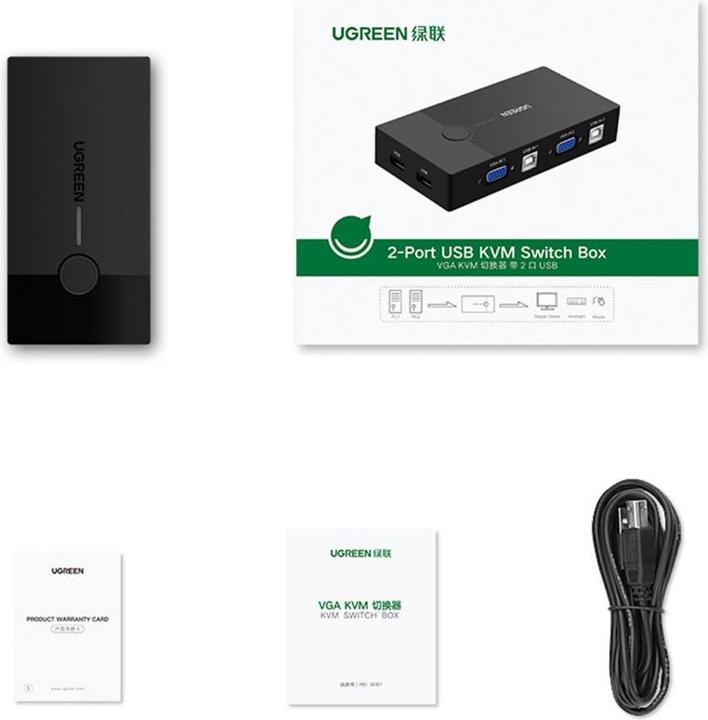 Image du produit Ugreen 30357 KVM Switch Box 2 ports VGA Video Adapter 2 in 1 (black)