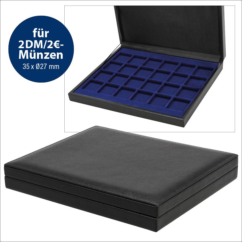 Münz-Kassetten in luxeriöser Lederausstattung mit königsblauem Velourseinsatz für 35 Format 2 DM, 2, Sachbücher