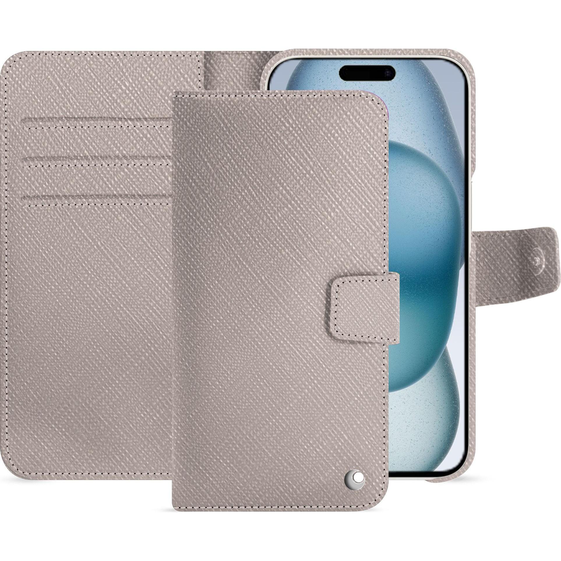 Noreve Lederschutzhülle Apple iPhone 15 (Apple iPhone 15), Smartphone Hülle, Beige