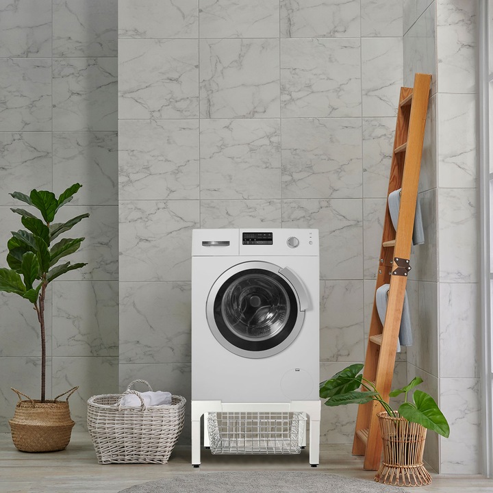 Produktbild Nedis Ständer für Waschmaschine und Trockner | Drahtkorb | 200 kg | Weiss