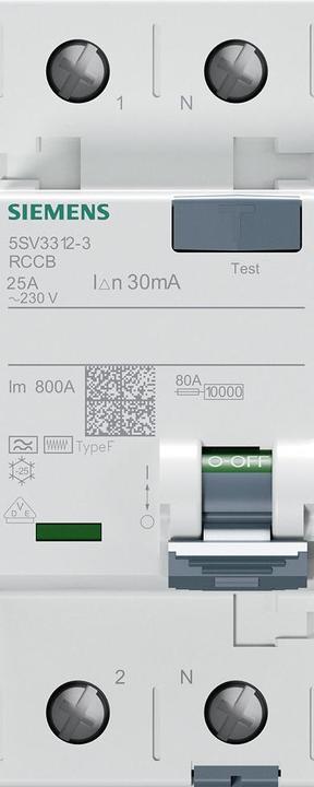 Actual product image Siemens FI circuit breaker type F short time delayed A 30 mA Un