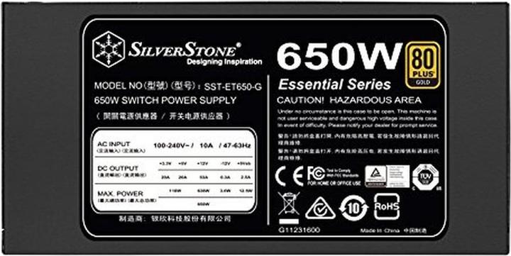 Actual product image Silverstone SST-ET650-G v1.2 - Strider Essential Series, 650W 80 Plus Gold ATX whisper-quiet PC power supply (650 W)