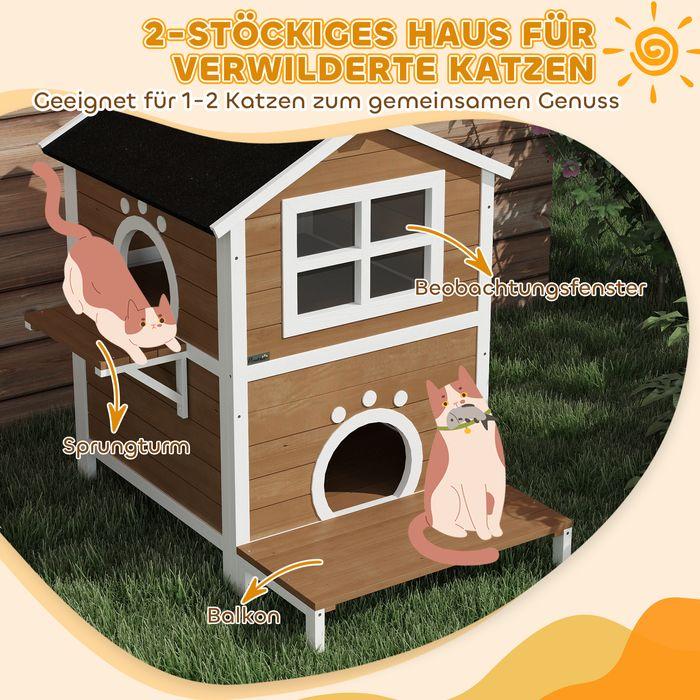 Produktbild Swisshandel24 Katzenhaus aus Holz Katzenhöhle mit Fenster, Balkon für Indoor, Outdoor Braun (Katze)