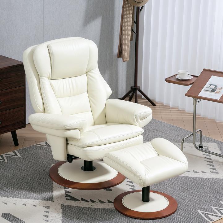 Produktbild Homcom Relaxsessel mit Hocker Kunstleder, Stahl Cremeweiss