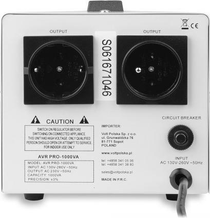 Actual product image Volt Polska Voltage stabiliser AVR Pro 1000VA 3% servo