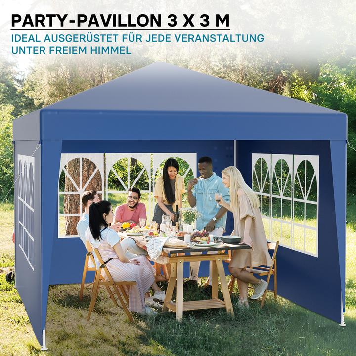 Actual product image Wiltec Pavillon 3x3m in Blau mit UV-Schutz 50+ Gartenpavillon Partyzelt Camping (300 cm, 300 cm)