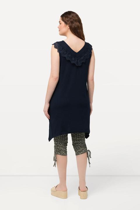 Immagine prodotto Ulla Popken Top dal taglio lungo e smanicato in cotone biologico con pizzo e scollo a V (46, 48)