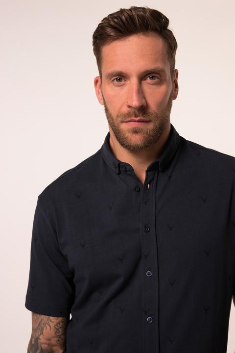 Produktbild JP1880 Trachten-Jerseyhemd, Trachten, Halbarm, Hirsch-Print, Mini-Buttondown-Kragen, Modern Fit (7XL)