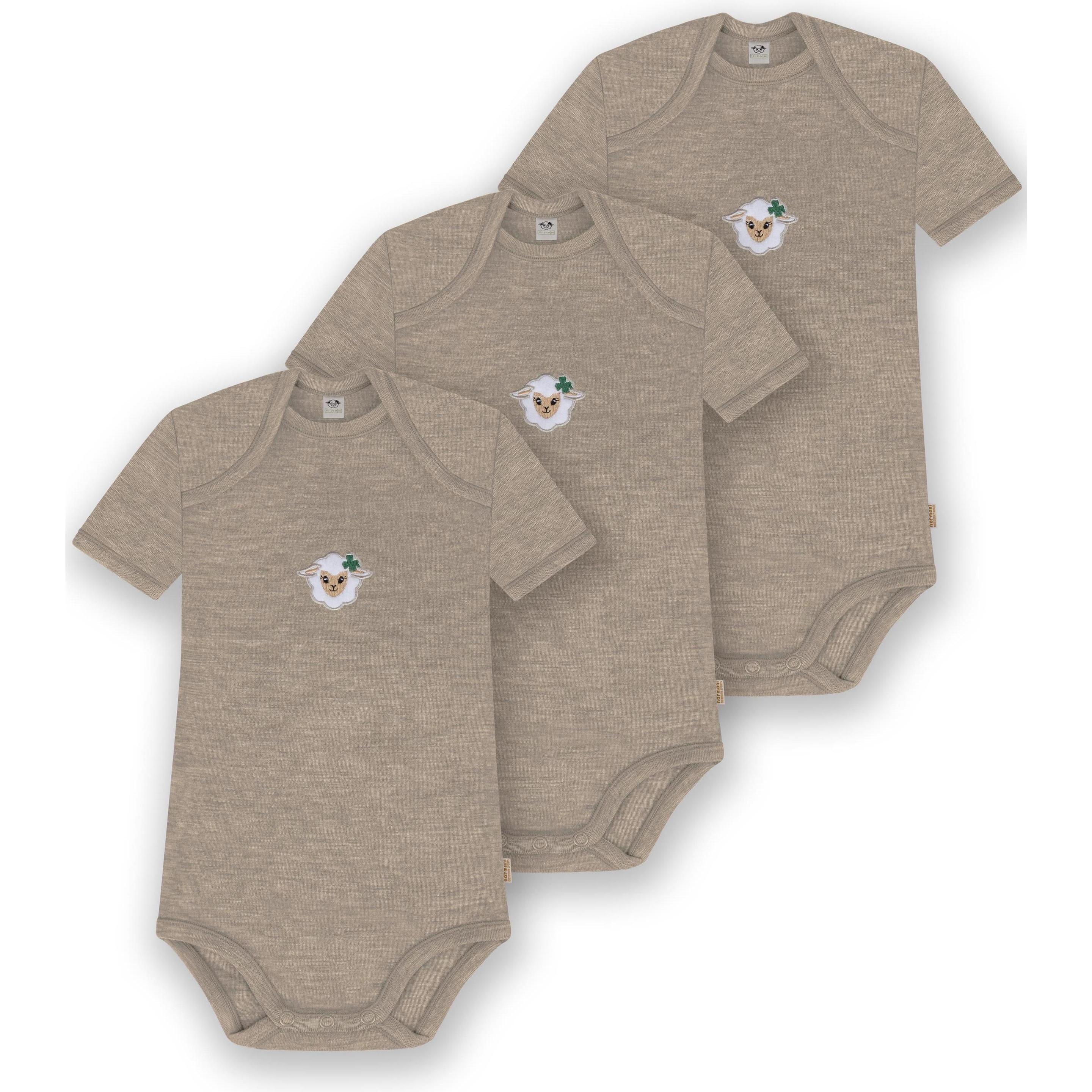 Normani, Herren, Body, 3er Set Baby Merino Body Kurzarm „Tauranga" - 9291, Beige, (80)