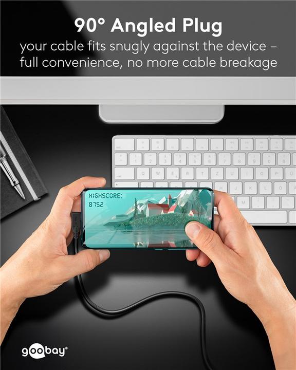 Actual product image Goobay USB-C-Kabel 90°, USB4, 2 m, schwarz (2 m, 240 W)