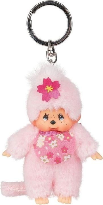 Actual product image Monchhichi Sekiguchi 242467 Original girl cherry blossom, made of pink plush, with bib and braid with
