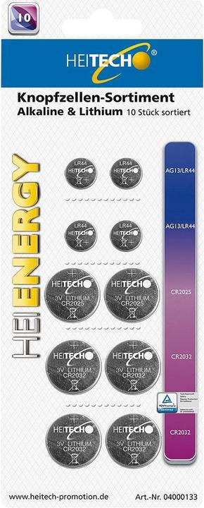 Actual product image Heitech Button cell assortment 10 pieces (20 pcs., CR2032)