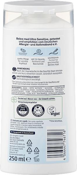 Nutritional values and ingredients dm Balea MED Conditioner Ultra Sensitive (250 ml)