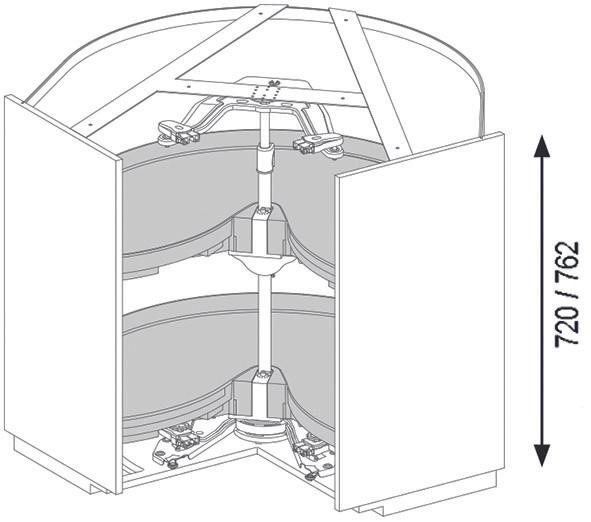 Image du produit Ninka Carrousel d'élément d'angle à porte pliante MONDO pour meubles d'angles 90°, avec 2 étagères E (1 pcs)