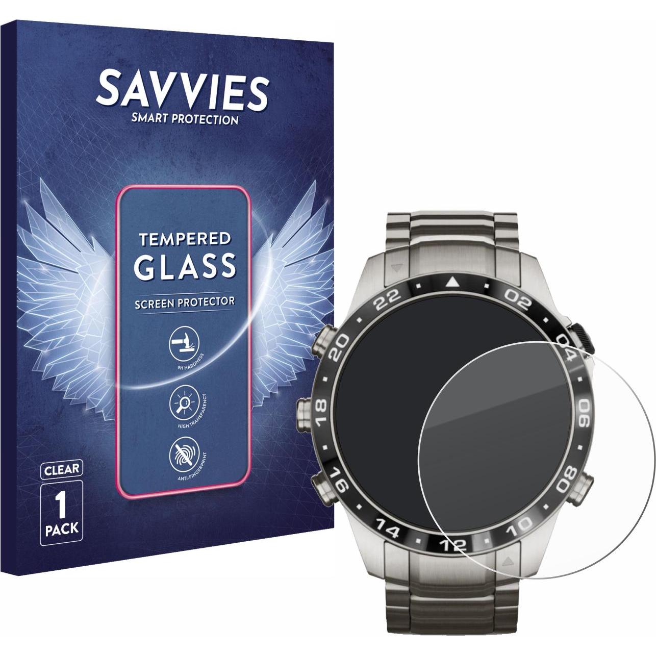 Savvies Panzerglas Schutzglas Displayschutz, Smartwatch Schutzfolie, Transparent