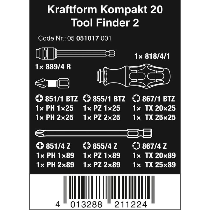 Nährwerte und Zutaten Wera Kraftform Kompakt 20 Tool Finder 2 (Innensechskant, Kreuz Pozidriv PZ)
