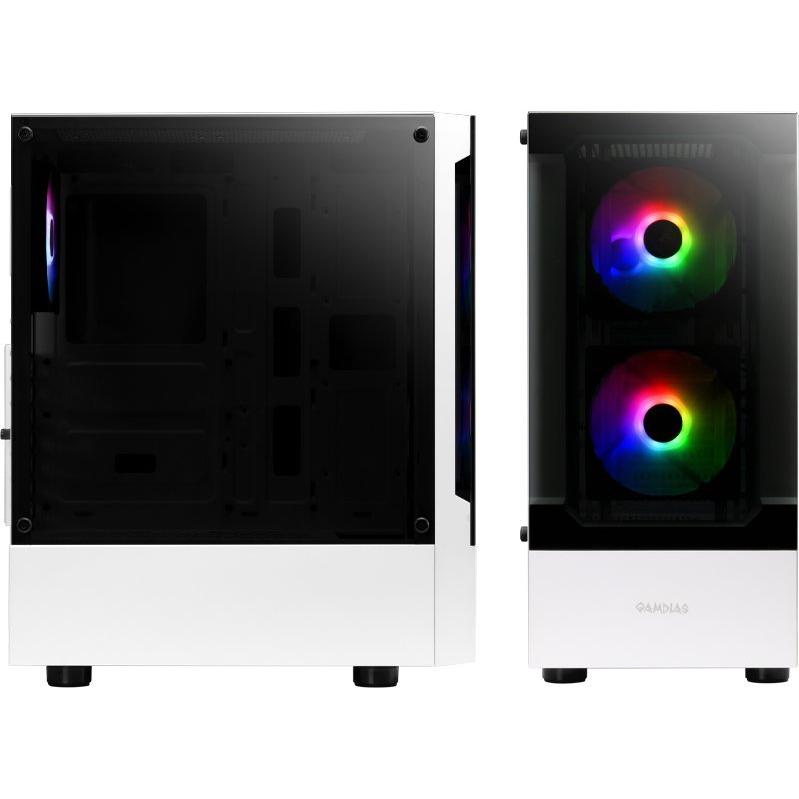 Gamdias Boitier Moyen Tour ATX Argus E3 v2 RGB avec panneau vitré (Blanc) (ATX), PC Gehäuse, Weiss