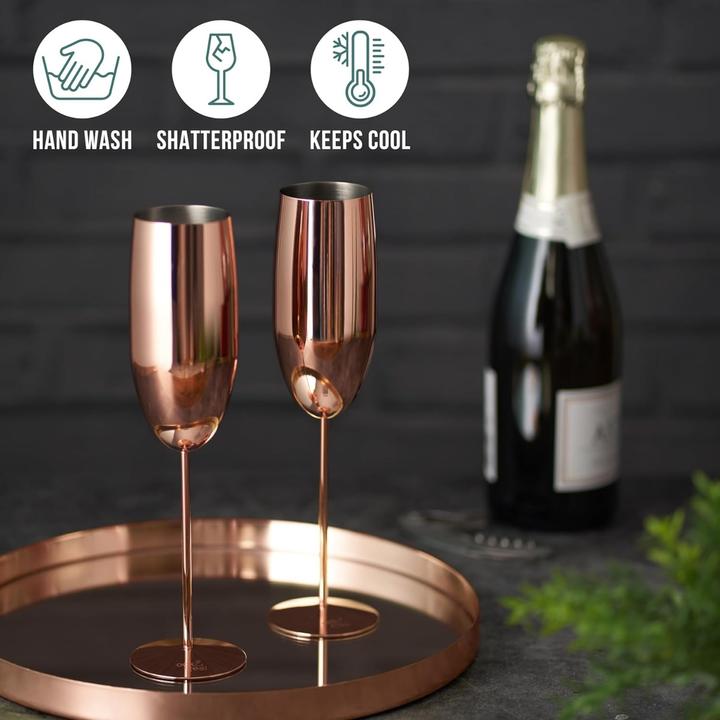 Image du produit Oak & Steel Lot de 2 flûtes à champagne en acier inoxydable or rose (28.50 cl, 2 Verres, Flûtes à champagne)