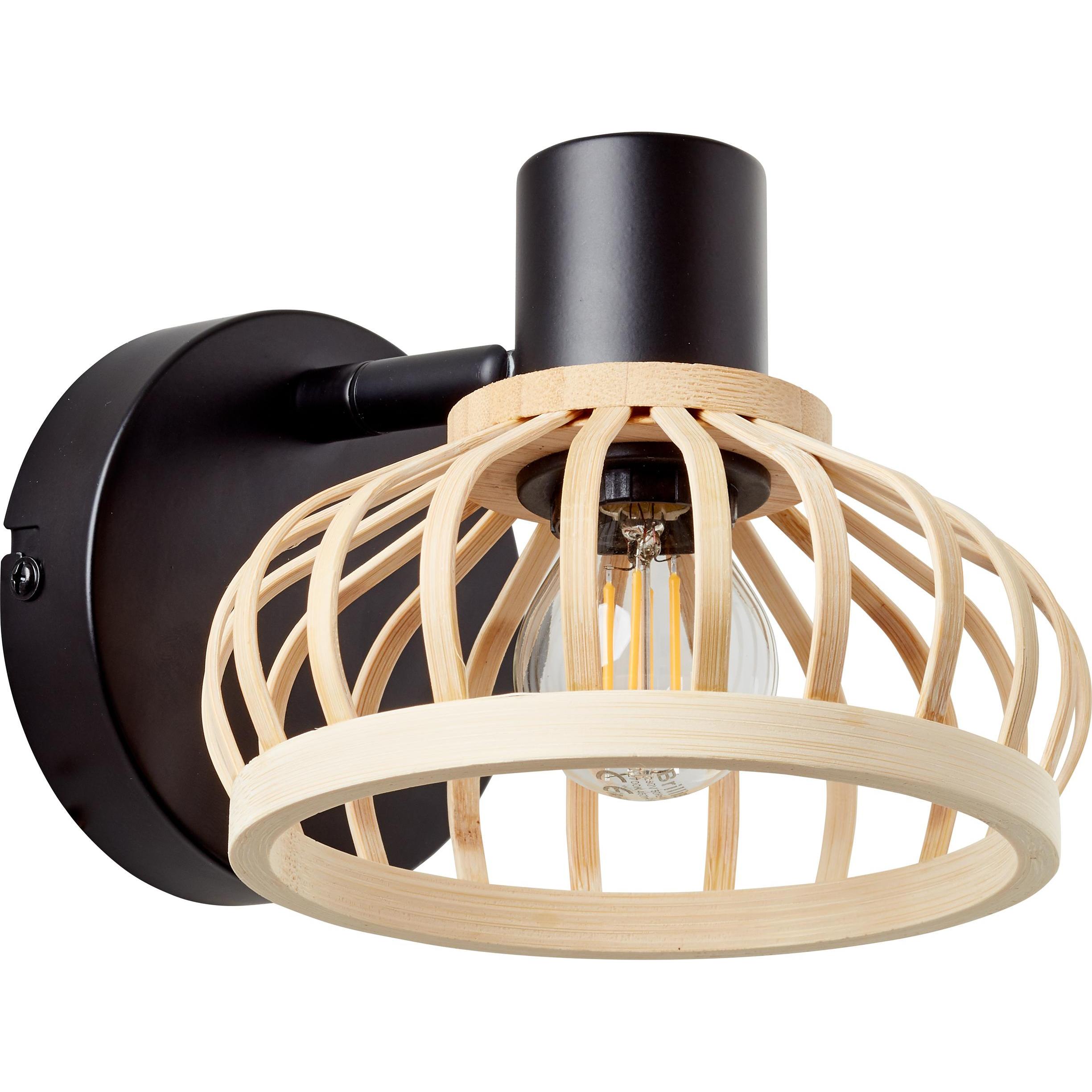 Brilliant, Wandleuchte + Deckenleuchte, Norah Wandspot holz hell/schwarz (E14)