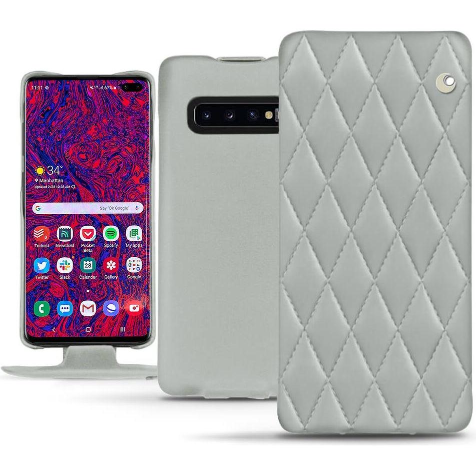 Noreve Lederschutzhülle vertikal (Samsung Galaxy S10+), Smartphone Hülle, Grau