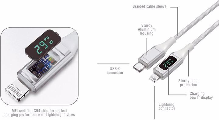 Image du produit 4smarts Câble USB 2.0 DigitCord jusqu'à 30W USB C - Lightning 1,5 m (1.50 m, USB 2.0)