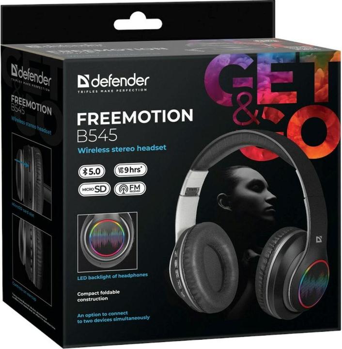 Actual product image Defender Bluetooth In-Ear Headphones with Microphone FREEMOTION B545 black (No noise cancellation, 8 h, Wireless)
