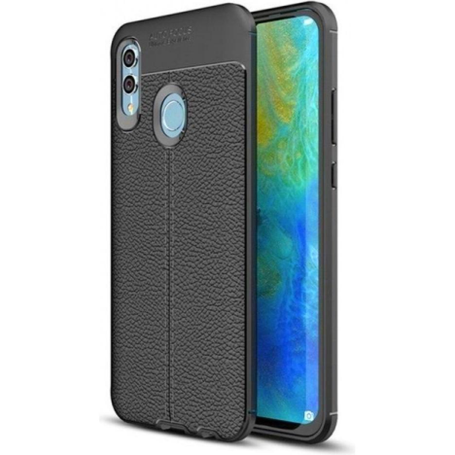Screenguard Huawei P Smart 2019 Hülle Leather Design TPU Cover (Huawei P Smart+ (2019)), Smartphone Hülle, Schwarz