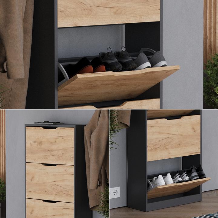 Produktbild Vicco Schuhkipper Luca, Anthrazit/Goldkraft Eiche, 59 x 137 cm mit 4 Fächern