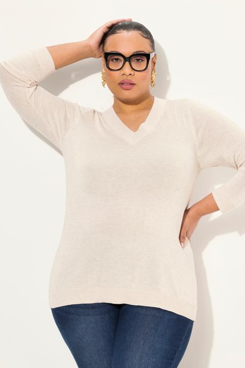 Produktbild Ulla Popken Pullover, V-Ausschnitt, Langarm, weicher Feinstrick (42, 44)