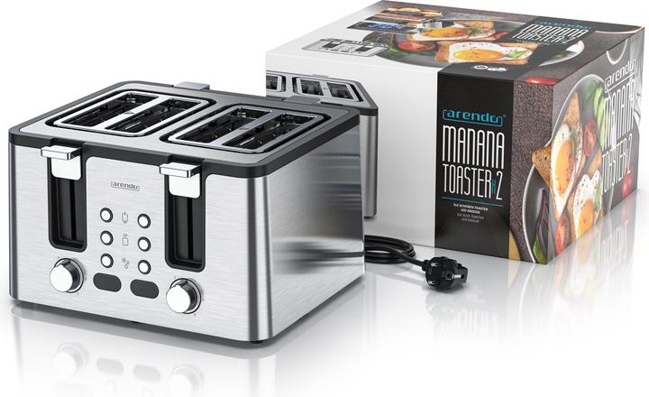 Produktbild Arendo Toaster 4 Scheiben Kurzschlitz, Edelstahl, Automatik, Wärmeisolierendes Doppelwandgehäuse, 1750 W