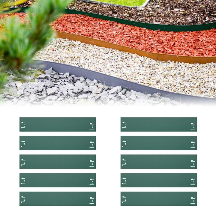Actual product image Green Split Set of 10 lawn edgings metal 13.5 cm high, 12 m long (1200 cm)