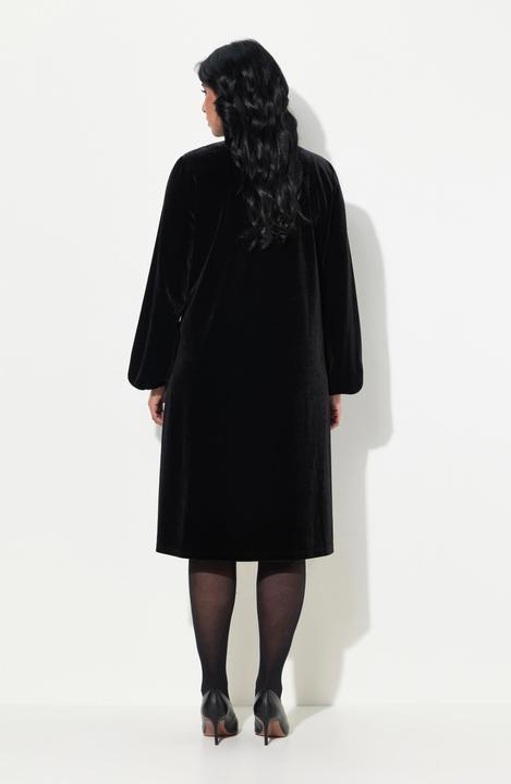 Produktbild Ulla Popken Samtkleid, Brosche, A-Linie, V-Ausschnitt, Langarm (46, 48)
