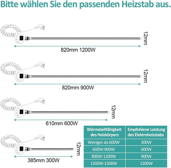 Produktbild Emke Heizelement für Handtuchwärmer mit Temperaturregler, 900W Weiss (1st Generation) (900 W)