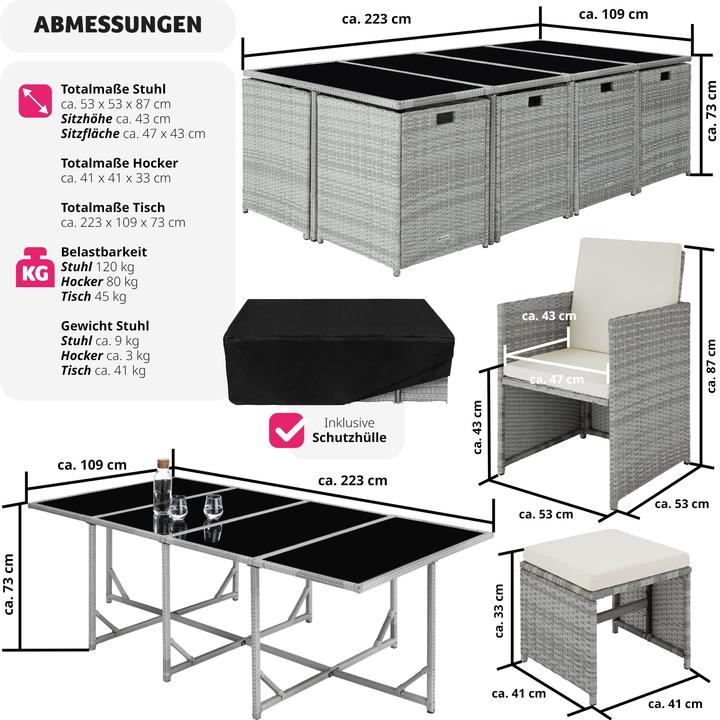 Actual product image tectake Rattan garden furniture set Palma 8+4+1 with protective cover