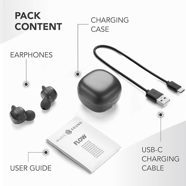 Image du produit Cellularline Music Sound Flow Casque intra-auriculaire sans fil Musique et appels Bluetooth Noir (Pas de réduction du bruit, 25 h, Sans fil)