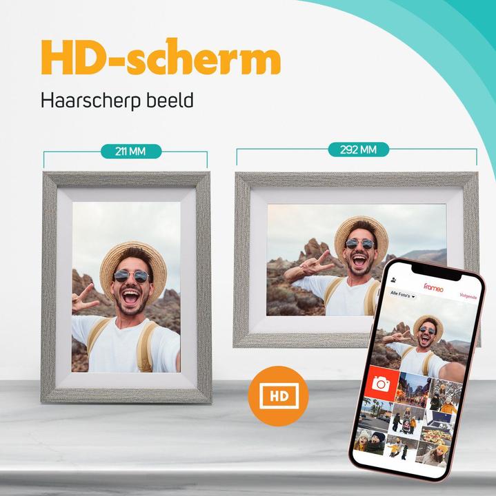 Produktbild fotolijst met WiFi en Frameo App Fotokader - 10 inch - Pora HD+ -IPS Display Wit/Zilver - Micro SD - (10.10", 1280 x 800 Pixel)