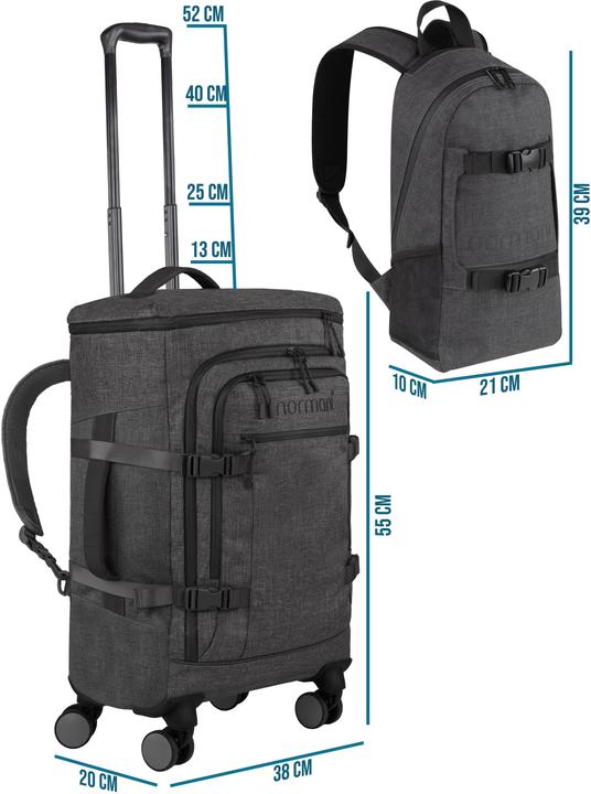 Produktbild Normani Reisetrolley mit Rucksackfunktion und kleinem Rucksack 8 Liter - 9884 (38 l)