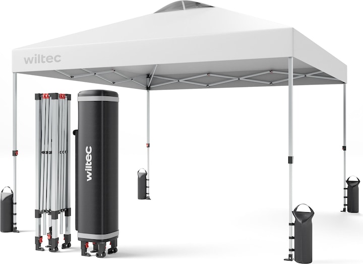 Wiltec Pop up Pavillon 3x3m weiss Räder Gartenpavillon Faltpavillon Camping Party (300 cm, 300 cm)