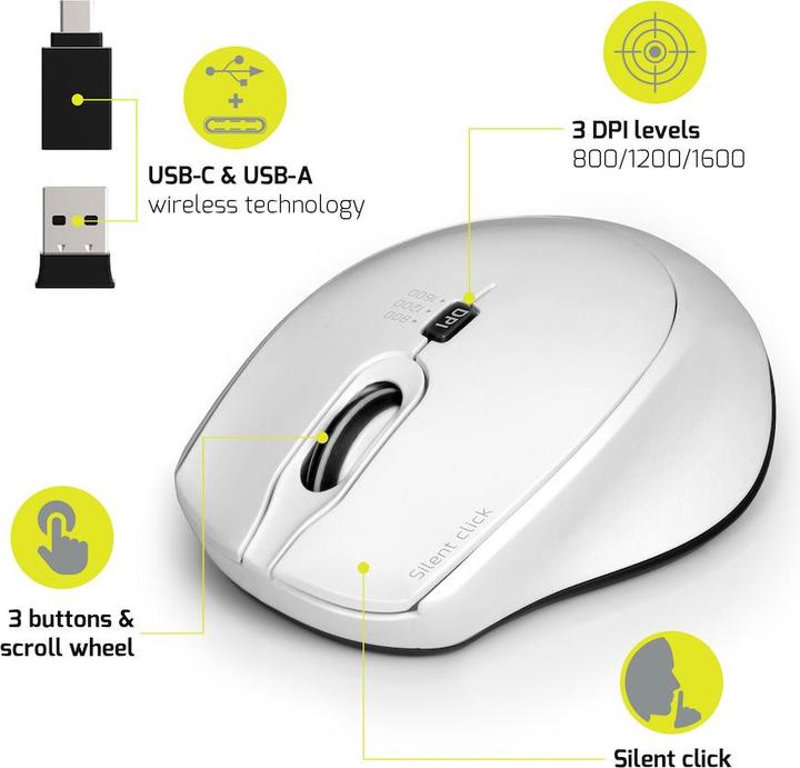 Actual product image Port Designs 900714 Mouse Ambidextrous RF Wireless+USB Type-C 1600 DPI (Wireless)
