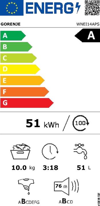 Label énergétique Gorenje WNEI 14 APS Lave-linge à chargement frontal A (10 kg, Gauche)