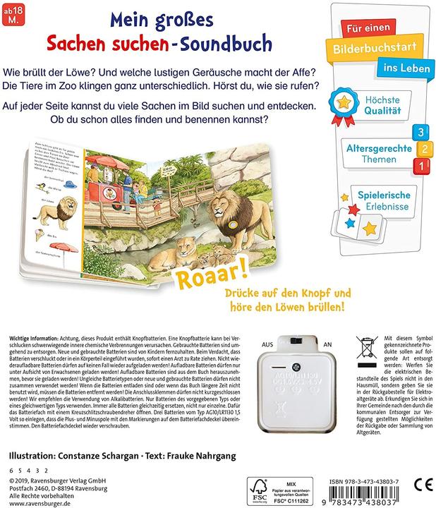 Image du produit Ravensburger Sachen suchen, Sachen hören: Im Zoo (Allemand, Frauke Nahrgang., Constanze Schargan, 2019)