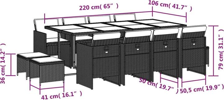 Produktbild vidaXL Garten Essgruppe (220 x 106 x 73 cm)