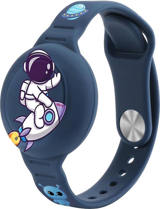 Hurtel AirTag Silikon-Armbandhülle für Kinder – Marineblau mit Astronautenmotiv