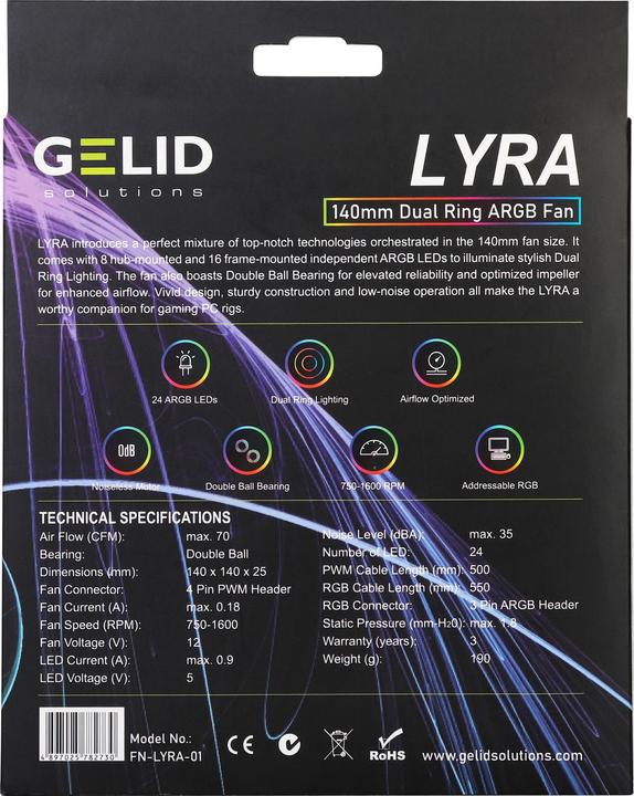 Produktbild Gelid PC Gehäuse Lüfter mit AR LED Beleuchtung (140 mm, 1x)