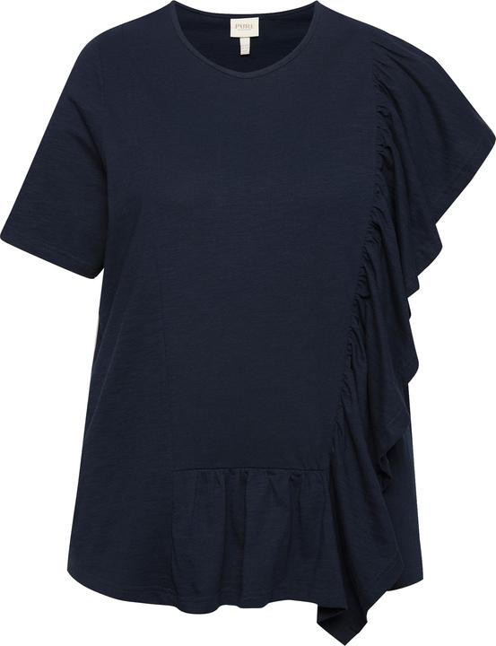 Immagine prodotto Ulla Popken T-shirt in cotone biologico con volant, scollo a girocollo e mezze maniche (50, 52)