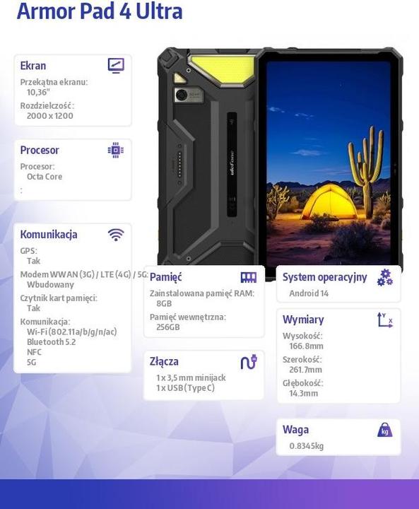 Image du produit Ulefone Tablet Armor Pad 4 Ultra 8GB/256GB schwarz ohne Ladegerät (5G, 10.36", 256 Go, Noir)