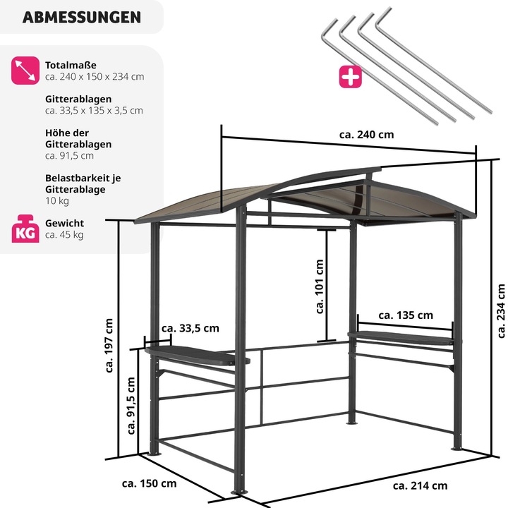 Image du produit tectake Barbecue Pavilion Asado | 240x150x234cm (240 cm, 150 cm)