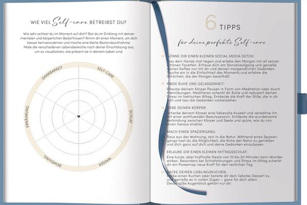 Actual product image Self-care Tagebuch Aqua (A5, Plain, Hardcover)