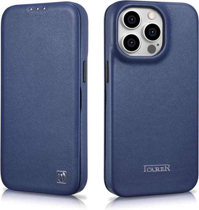 Image du produit iCarer CE Premium Leather Folio Case iPhone 14 Pro Magnetic Flip Leather Folio Case MagSafe Blue (WM (Apple iPhone 14 Pro)