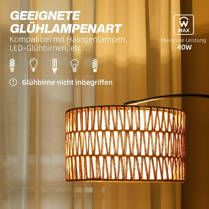 Actual product image Swisshandel24 Stehlampe mit Hanfseil-Schirm, höhenverstellbar, Fussschalter, Metall, Schwarz (E27)